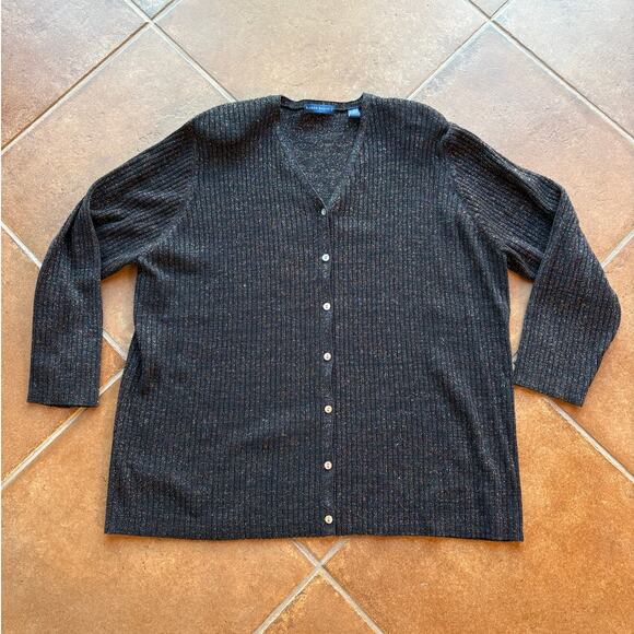 Karen Scott II Black Cardigan with Rainbow Metallic Threads and Belt size 3X - Picture 10 of 10